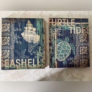 Nautical Wall Art Set with Seashell and Turtle Designs